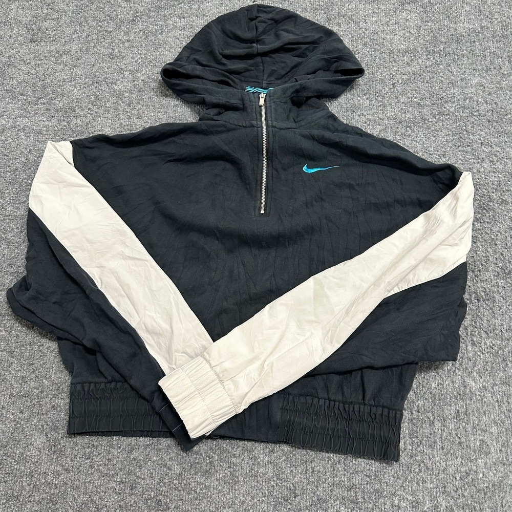Nike Hoodie Womens Size S Black White Cropped Half Zip Colorblock Sweatshirt